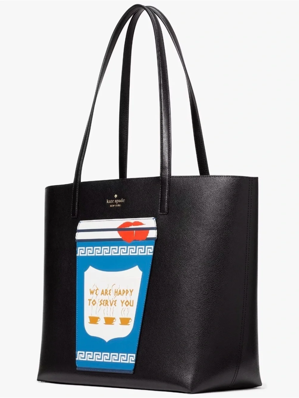 New Kate Spade Novelty Large Leather Coffee Break Tote Bag KF520 Black